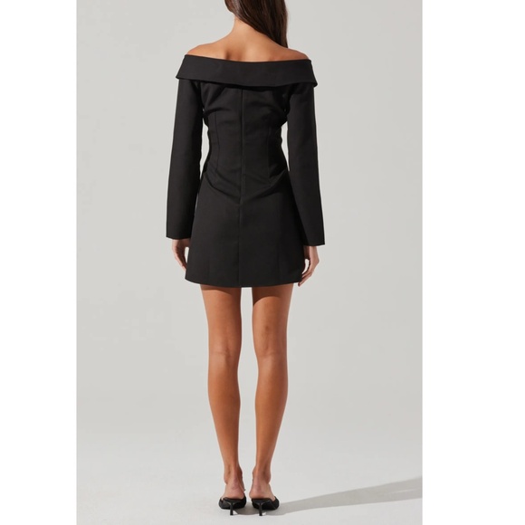 NEW ASTR Label BLACK Off The Shoulder TUXEDO COLLAR Long Sleeve COCKTAIL DRESS S - Picture 11 of 11